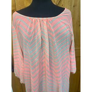 Women's 1X Transparent Drapy Top Shirt Blouse Coral Gray GUC Flowy